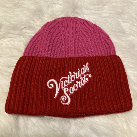 Victoria’s Secret Red/Pink Colorblock Beanie - Picture 3 of 6